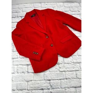 Talbots Woman Petites Red Wool Blend Blazer Jacket Size 14WP Crest Buttons